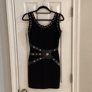 Andrea Isabella Black Vintage Dress w/ Leather & Silver Studs